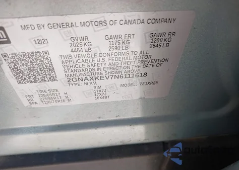 2022 Chevrolet Equinox Fwd Lt z USA, uszkodzony, nr VIN 2GNAXKEV7N6111618